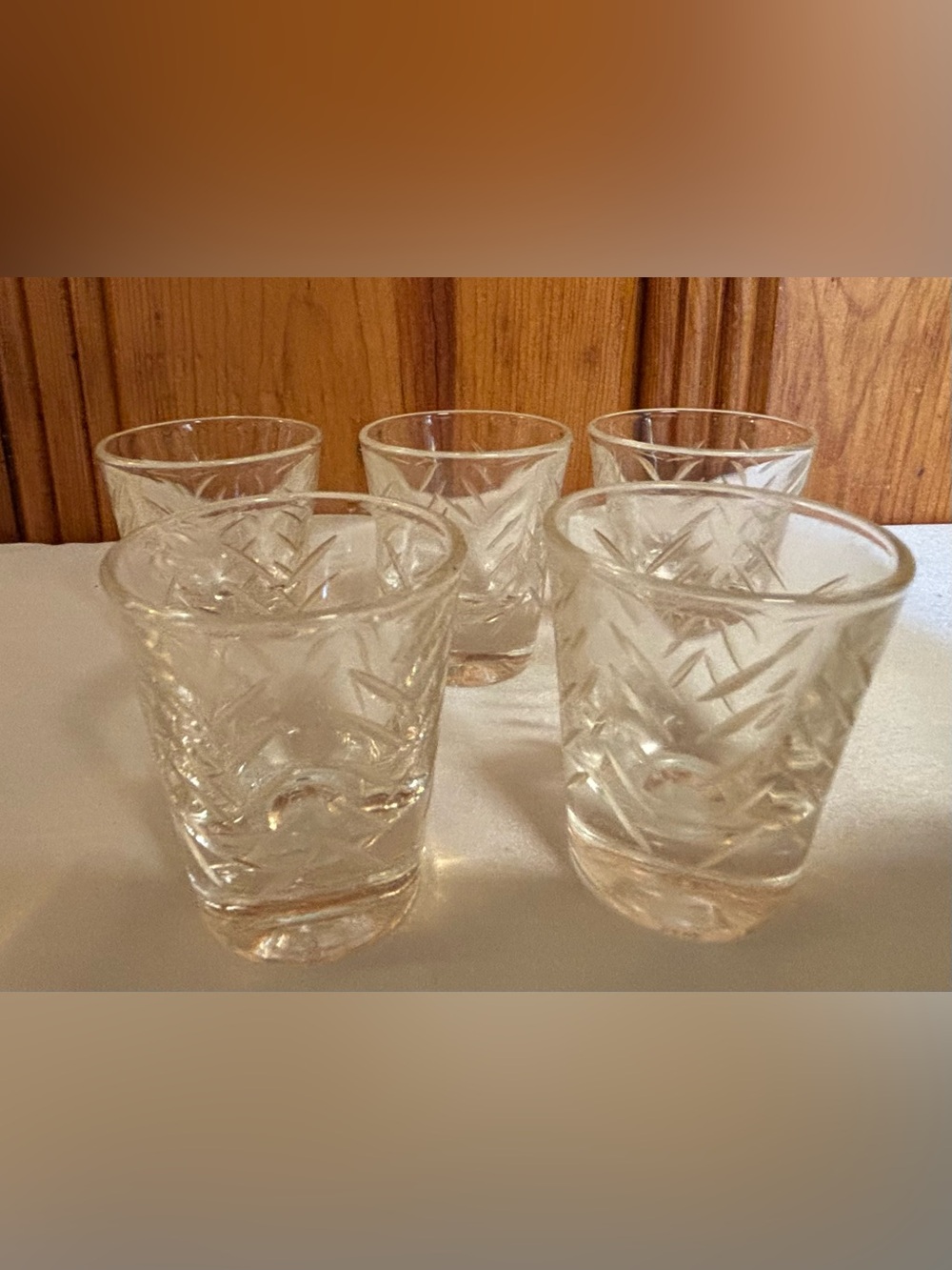 Vintage MCM MINT Javit Set Of 5 Crystal Shot Glasses Rain Pattern